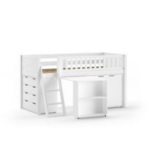 Lit Mezzanine Scott avec Bureau et Rangements Blancs
