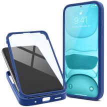 Moozy Coque 360 pour Xiaomi 12 Pro - Coque transparente à bord bleu, protection intégrale double face, coque avec protecteur d'écran intégré