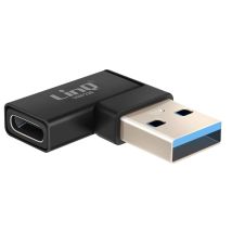 Adaptateur USB-C vers USB-A Mâle Coudé à Gauche Charge et Transfert 10Gbps Noir