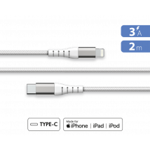 Câble Renforcé USB C / Lightning 3A 2m PD 60W Blanc + Garantie à vie Force Power Lite