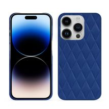 Coque cuir Apple iPhone 15 Pro - - Bleu - Cuir lisse couture