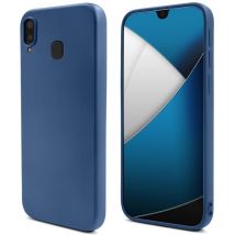 Moozy Lifestyle. Coque conçue pour Samsung A20e, bleu nuit – Coque en silicone liquide avec finition mate et doublure en microfibre douce.