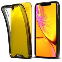 Moozy Xframe Coque antichoc pour iPhone XR – Coque transparente à bord noir, coque hybride transparente double couleur avec bord en TPU absorbant les 
