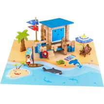 Giornata in Spiaggia 120 Pezzi - Gioco di Costruzione in Legno Naturale, Tappeto e Accessori Inclusi, 32x27x11 cm - Nuovo