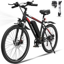 Vélo électrique - EVERCROSS EK15 - Pneu 26 pouces - Transmission 7 vitesses Batterie Amovible - Noir Rouge