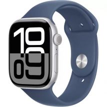 Apple Watch Series 10 (2024) GPS, Boitier Argent de 46mm avec bracelet Caoutchouc S/M, Bleu