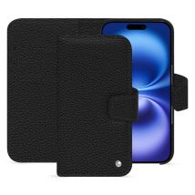 Étui portefeuille cuir Apple iPhone 16 - Rabat portefeuille - Noir - Cuir grainé