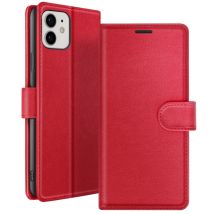 Étui Portefeuille pour iPhone 12 et 12 Pro Support et Languette Magnétique Rouge