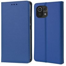 Moozy Étui à rabat pour Xiaomi Mi 11 Lite et Mi 11 Lite 5G, bleu foncé – Étui portefeuille à rabat magnétique intelligent avec porte-cartes et support