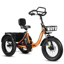 Triciclo eléctrico de carga ESKUTE T302 Pro, batería de 48 V y 20,8 Ah, con respaldo trasero y cestas delantera y trasera - naranja - Nuevo
