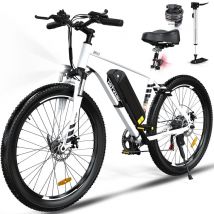Vélo électrique VAE, VTT électrique, 26 x 3.0 Ville E-Bike, Batterie au Lithium Amovible7 Vitesses Blanc