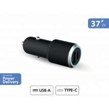 Chargeur voiture USB A + USB C 37W (12+25W) Power Delivery Noir + Garantie à vie Force Power Lite