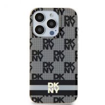 Étui DKNY pour iPhone 15 6.1 noir étui rigide IML Checkered Mono Pattern & Printed Stripes MagSafe