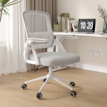 Chaise d'ordinateur pivotante avec accoudoir rabattable à 90° et support lombaire pour la maison/bureau-Gris