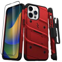 Coque Blindé Bolt iPhone 14 avec Support et Verre Trempé Ultra Résistant Élégant Noir / Rouge