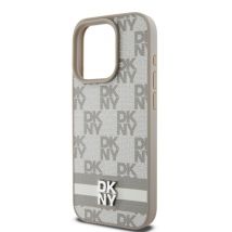 Coque pour iPhone 13 Pro Élégante avec Motifs à Carreaux et à Rayures Beige