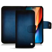 Funda de piel Apple iPhone 14 Pro - Solapa billetera - Azul - Piel patinada - Nuevo