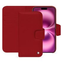 Funda cartera de piel Apple iPhone 16 Plus - Solapa billetera - Rojo - Piel lisa - Nuevo