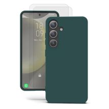 EVETANE Coque Samsung Galaxy S24 + Silicone Liquide Verte + 2 Vitres en Verre Trempé Protection écran