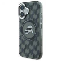 Étui Karl Lagerfeld pour iPhone 16 6.1 noir étui rigide IML Monogram Karl&Choupette Head MagSafe