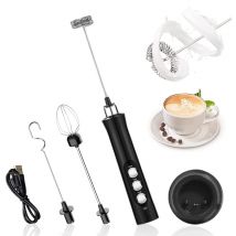 Mousseur à Lait Électrique Rechargeable USB avec Mini Fouet Electrique avec 3 Vitesses Réglable noir