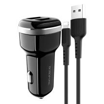 Borofone Cargador de coche de 2 puertos USB con cable Lightning de policarbonato incluido Negro - Nuevo