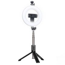Lampe selfie rechargeable CP X2 LED 16 cm avec télécommande et poignée BT + support au sol 20-90 cm + support pour téléphone