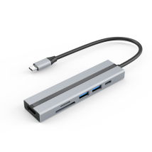 Hub USB-C 6-en-1 avec HDMI 4K, ports USB 3.0/2.0, lecteur de carte SD/TF