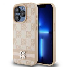 Etui DKNY pour iPhone 15 Pro Max 6.7 rose étui rigide Leather Checkered Mono Pattern & Printed Stripes