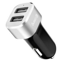 Chargeur Voiture Double USB 2.4A 24W Charge Rapide et Securisé Noir / Argent
