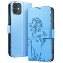 Étui Portefeuille pour iPhone 12 / 12 Pro Premium Design Fleurs Papillon Bleu clair