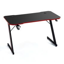 Bureau gamer AMS-GAMING DESK120Z-RED avec finition rouge - Largeur 1m20 - Style carbone - Porte gobelet & casque