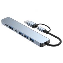 Hub USB-C/USB 2 en 1 de 7 puertos USB3.0 para Windows MacOS Grey - Nuevo