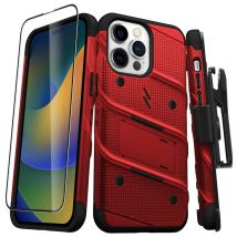 Coque Blindé Bolt iPhone 14 Pro Max avec Support et Verre Trempé Ultra Résistant Noir / Rouge