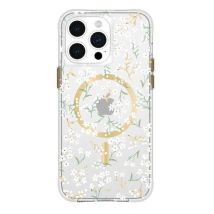 Coque pour Apple iPhone 15 Pro Max MagSafe Imprimé Petites Fleurs Dorée