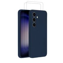EVETANE Samsung Galaxy S24 Azul Marino Funda de silicona líquida + 2 cristales templados Protector de pantalla antichoque - Nuevo