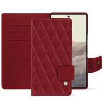 Funda de piel Google Pixel 7 Pro - Solapa billetera - Rojo - Piel lisa cosida - Nuevo
