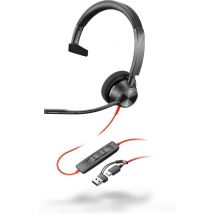 POLY Micro-casque Blackwire 3310 monaural USB-C certifié Microsoft Teams + adaptateur USB-C/A