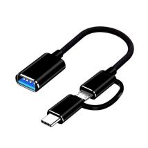 Riff V8 2in1 OTG Host Cable Type-C + Connecteur Micro USB Mâle vers USB 3.0 Type A Noir