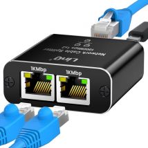 Multiprise Ethernet RJ45 Gigabit 1000 Mbps 2 Appareils Simultanés Noir