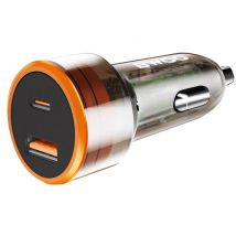 Bwoo Cargador coche 38W USB-C + USB doble puerto carga rápida compacto Transparente - Nuevo