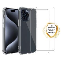 EVETANE Coque iPhone 15 Pro Antichoc Silicone bords renforcés + 2 Vitres en verre trempé Protection écran