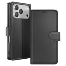 Étui Portefeuille pour iPhone 17 Pro avec Support et Languette Magnétique Noir