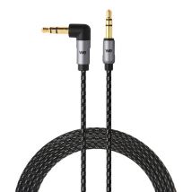 Câble Jack/Jack M/M coudé 90 degrés 1.50m pour casques Beats - Nylon tressé noir et gris ultra résistant - Fiches Or