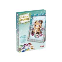 Kit de manualidades LANSAY Colección Lentejuelas - Oso mágico enmarcado, 7+, marco azul-verde y rosa - Nuevo