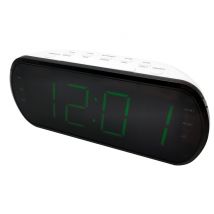 WE Radio despertador gran pantalla FM, Doble alarma, LED verde 1 puerto USB integrado para cargar blanco - Nuevo