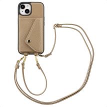 Selencia Coque de télephone Sera avec cordon et porte-cartes enveloppe pour iPhone 15 - Taupe