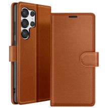 Zanaé Funda tipo cartera para Galaxy S25 Ultra con soporte y lengüeta magnética Marrón - Nuevo