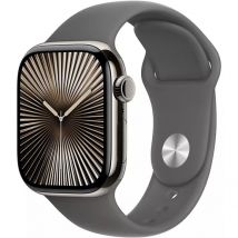 Apple Watch Series 10 (2024) GPS + Cellular, Boitier Titane Naturel de 42mm avec bracelet Caoutchouc S/M, Gris