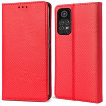 Moozy Étui à rabat pour Xiaomi Redmi Note 11 Pro 5G/4G, Rouge – Étui portefeuille à rabat magnétique intelligent avec porte-cartes et support, 